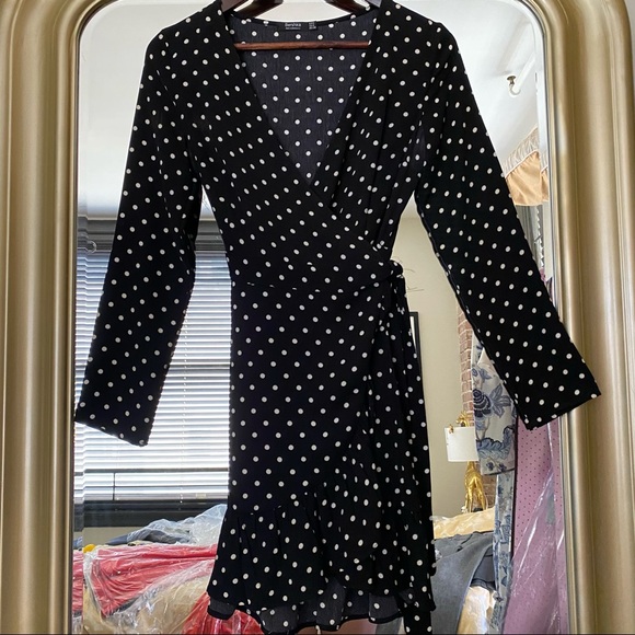 ASOS Bershka Polka Dot Long Sleeve Mini Wrap Dress - Picture 5 of 8
